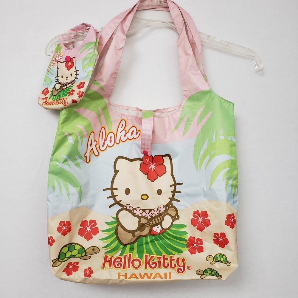 Hello Kitty Hawaii Aloha Vinyl Reusable Grocery Shopping Bag With Mini Bag Flaws